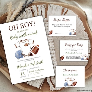 Football Baby Shower Invitation Bundle, Oh Boy Baby Shower Invite, Boy Baby Shower, Sports Baby Shower, Football Theme Baby Shower Invite
