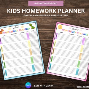 Editable Kids Homework Planner: Printable Student Assignment Tracker (PDF Download)