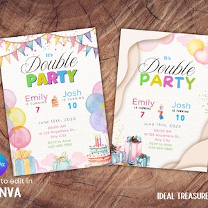 Editable Sibling Birthday Invitation: Joint Party Canva Template (Digital Download)