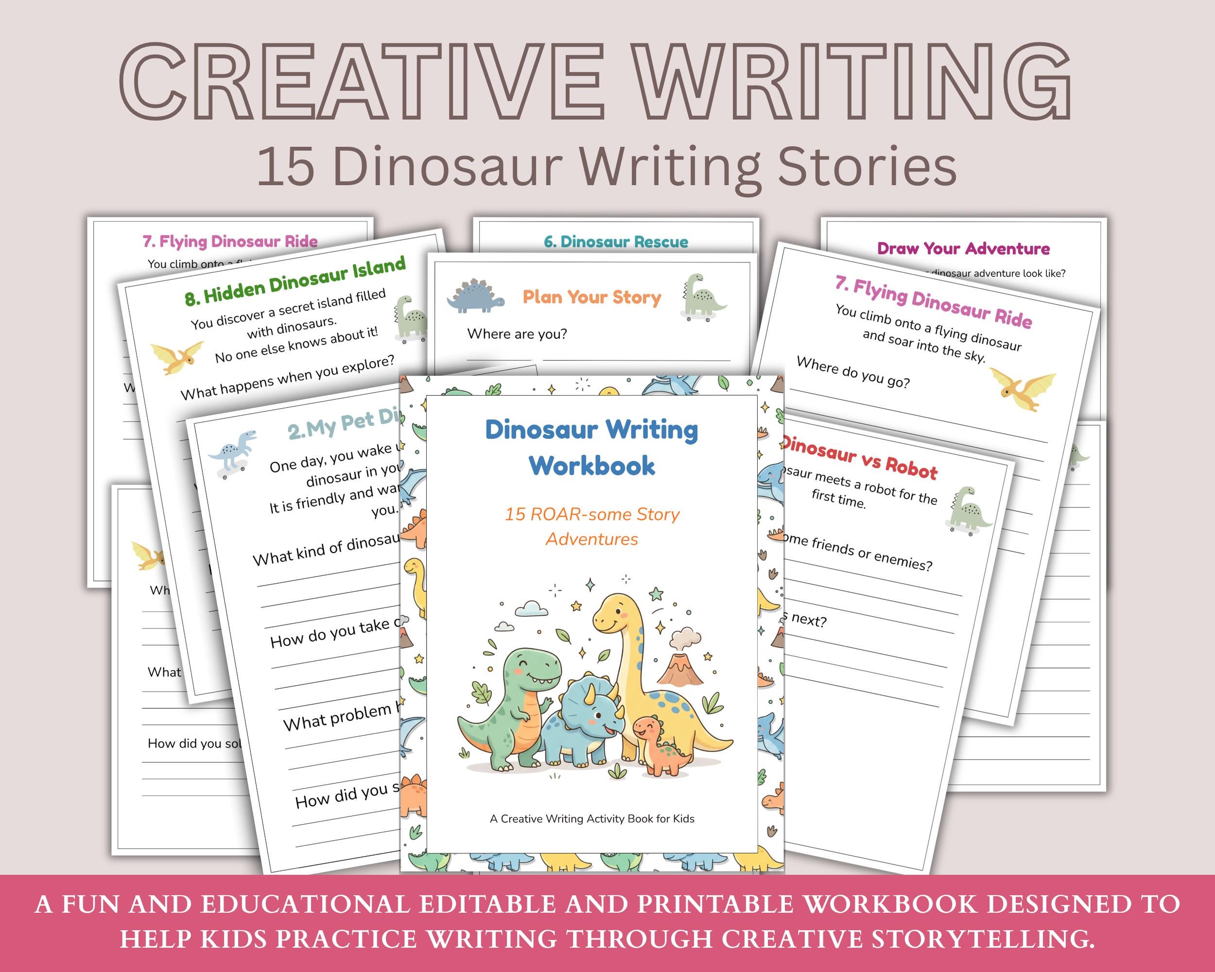 Dinosaur Writing Workbook for Kids | Creative Writing Prompts ...