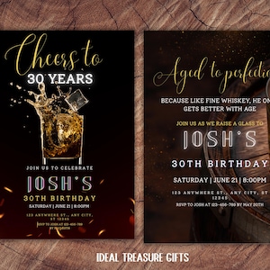 Whiskey Themed Birthday Invitation Template for Man, Surprise Party Adult, 30th 40th 50th Any Age, Canva Editable Adult Men Birthday Invite