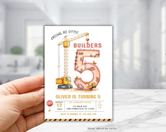 Invito per ragazzo a tema camion da cantiere, invito per compleanno a tema camion con cassone ribaltabile, invito per festa di compleanno del quinto anno, modello modificabile per festa di cantiere