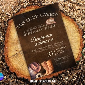 Cowboy Birthday Invitation, Editable Country Western Invitation, Cowboy Hat Male Birthday Invitation