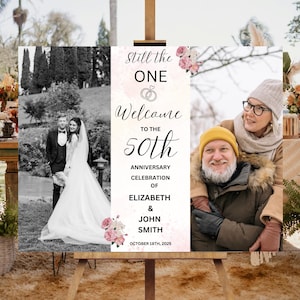 50th Anniversary Welcome Sign: Golden Photo Poster, Editable Canva Template (Digital Download 24x18 inch )