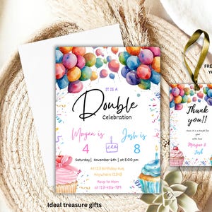 Join Birthday Party Invitation, Sibling Joint Birthday Invite, Editable Canva Template, Kids Birthday Invitation, Double Celebration Party