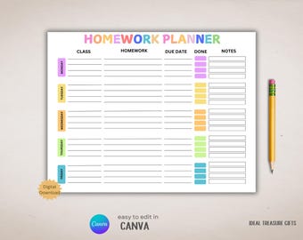 Planner dei compiti modificabile per insegnanti / Tracker dei compiti stampabile / Registro dei compiti per l'istruzione parentale / Planner settimanale per studenti / Download immediato