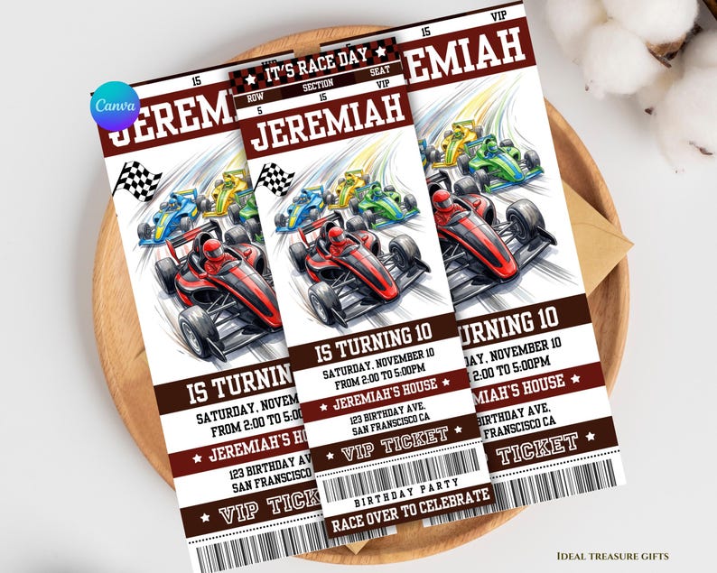 Racing Ticket Birthday Invitation, Editable Sports Ticket Invite, 10th ...