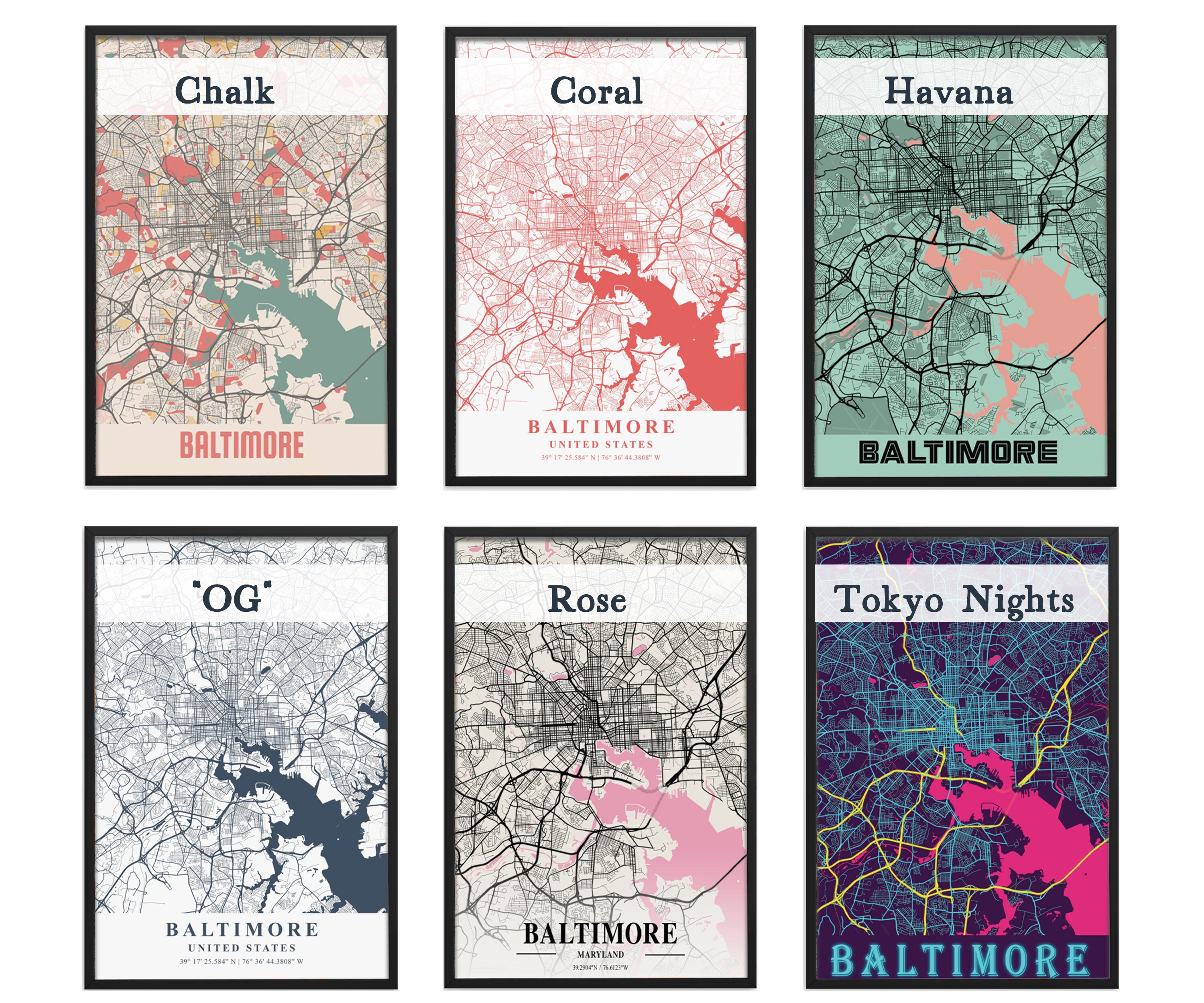 Baltimore Map Poster and Canvas, Office and Home Decor, Baltimore Art ...