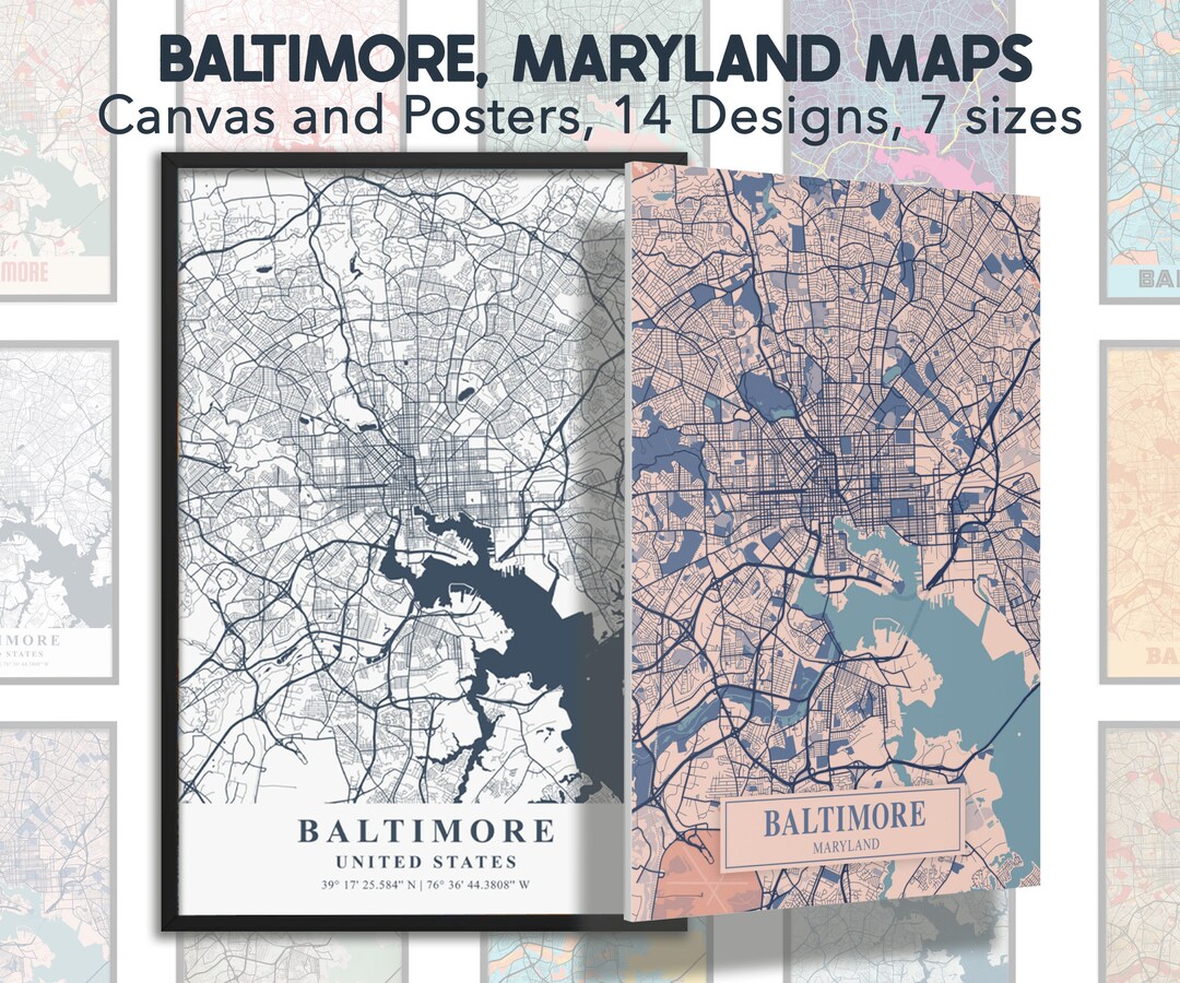 Baltimore Map Poster and Canvas, Office and Home Decor, Baltimore Art ...