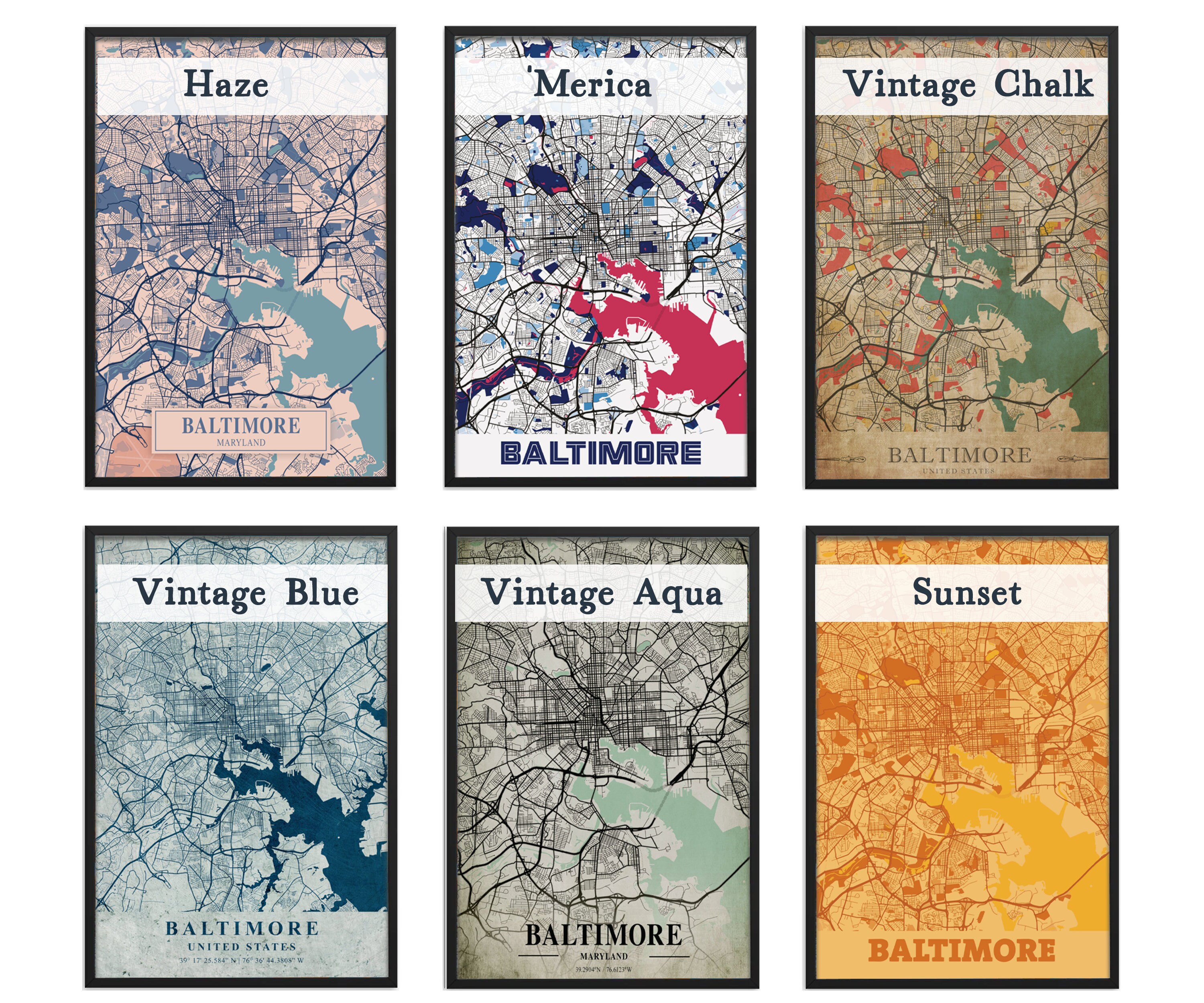 Baltimore Map Poster and Canvas, Office and Home Decor, Baltimore Art ...