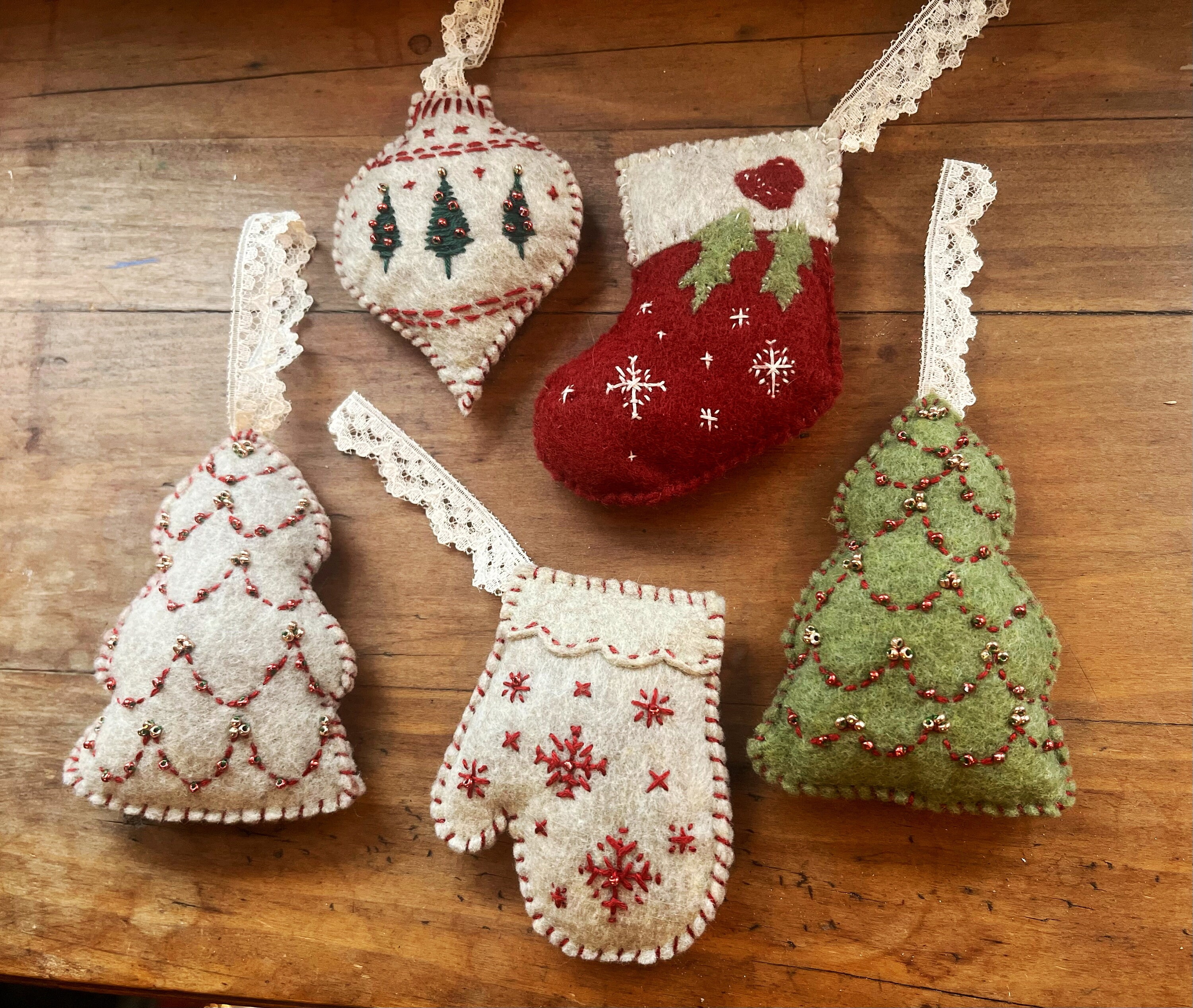 Felt Embroidered Beaded Vintage Style Christmas Ornaments - Etsy
