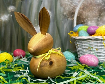 Wood Bunny with Yellow Ribbon for Easter decor
