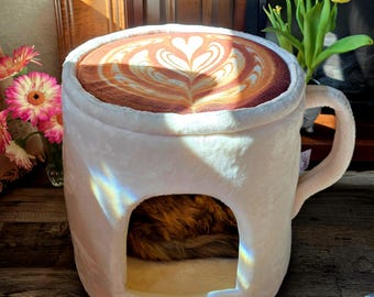 Latte Pet Bed. Heart Cappuccino Cat or Small Dog Bed. Coffee Cot