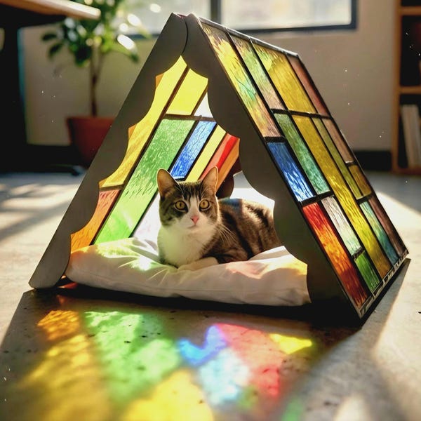 Stained Glass Style Pet House - Gothic Dog Cat Bunny Bed - Colorful Sun Catcher Indoor Cat Tent - Whimsigoth Home Decor - Luxury Aesthetic