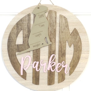 Monogram hospital door hanger, new baby birth announcement sign, baby shower gift, personalized nursery decor