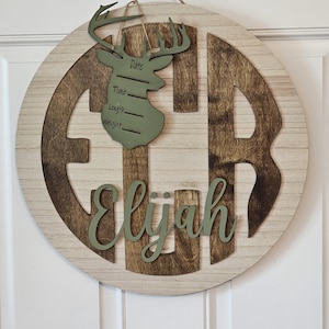 Baby hospital door sign, birth announcement hospital door hanger, monogram baby door hanger, deer hunting baby nursery decor