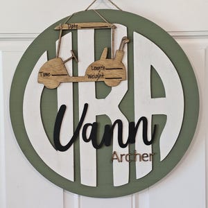 Baby hospital sign, new baby birth announcement door hanger, monogram new baby sign