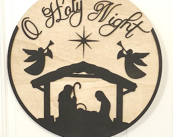 O Holy Night kerstdeurhanger, lasergesneden kerststal