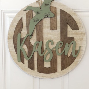 Monogram door sign, hospital door hanger, baby door hanger, birth stat door hanger, baby shower gift, personalized baby gift