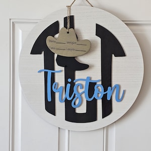 Baby hospital door hanger, boy birth announcement door hanger, baby boy nursery decor