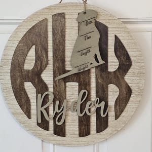 Monogram hospital door hanger, New baby birth stat hanger, baby nursery decor, baby shower gift
