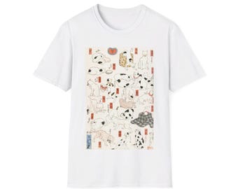 Cat Graphic Tee | Japanese Cat Tshirt | Cartoon Feline Top | Cute Kitten Shirt | Cat Lover Gift | Kawaii Shirt | Organic Cotton