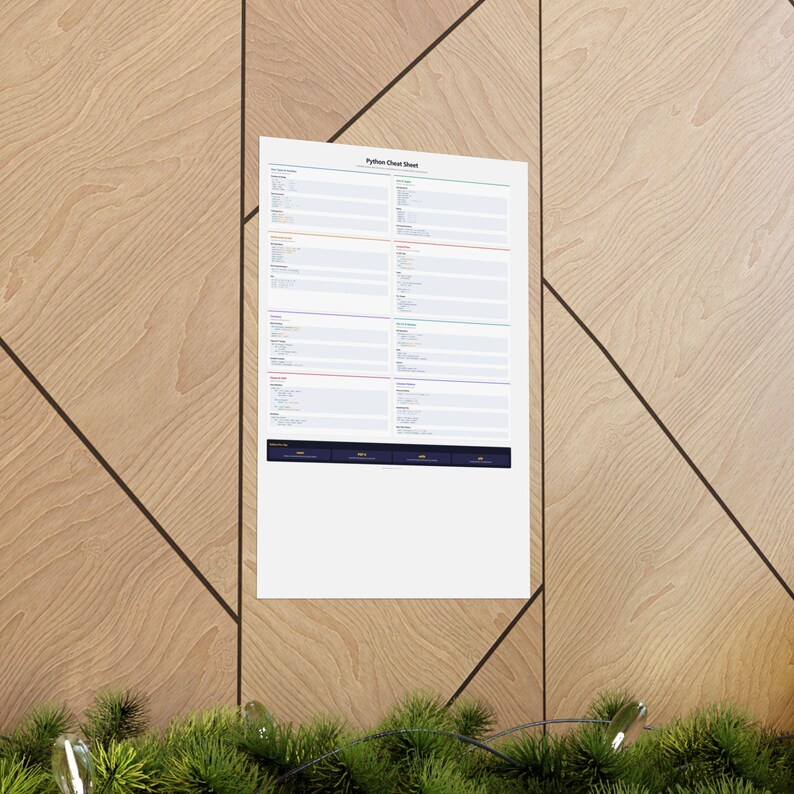 Póster con referencias rápidas de Python / Decoración de pared para desarrolladores: Sintaxis, funciones, clases (imprimible) imagen 5