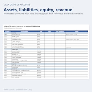 DCAA Chart of Accounts assets, liabilities, equity and revenue accounts