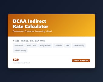 DCAA Indirekte Ratenrechner | Gouvernante Buchhaltung | Fringe Overhead G & A Preise | GovCon Excel Vorlage