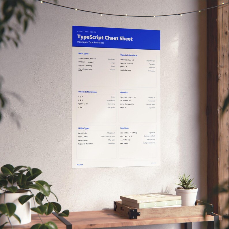 TypeScript Cheat Sheet Poster | Developer Type Reference | Programmer Wall Art zdjęcie 6