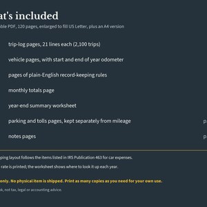 Printable Mileage Log PDF, Business Mileage Tracker for Self Employed and Gig Drivers, Odometer Log Book, Instant Download image 5
