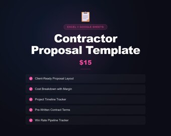 Contractor Proposal Template | Cost Breakdown, Timeline, Contract Terms (Excel, Google Sheets)