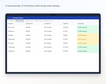 Construction Job Costing Spreadsheet | Schedule of Values, Change Order Log (Excel, Google Sheets)