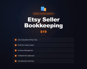 Spreadsheet boekhouding Etsy-verkoper | Berekent automatisch kosten, winsttracker (Excel, Google Spreadsheets)