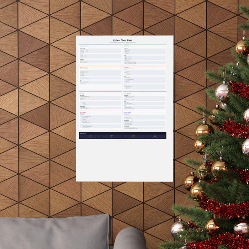 Póster con referencias rápidas de Python / Decoración de pared para desarrolladores: Sintaxis, funciones, clases (imprimible) imagen 12
