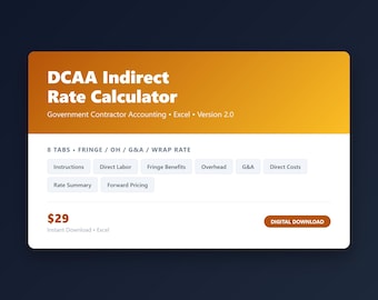 DCAA indirekt skattekalkylator | Redovisning av statliga entreprenörer | Generella och administrativa avgifter | GovCon Excel-mall