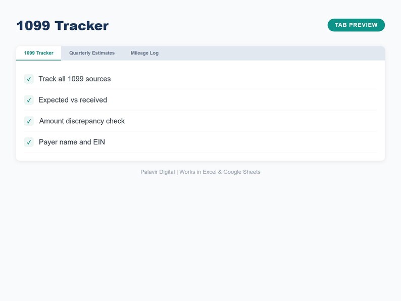 Side Hustle Tax Spreadsheet | 1099 Tracker, Mileage Log (Excel Google Sheets) image 3