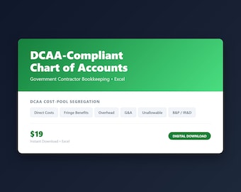 DCAA Account Plan Vorlage | Gouvernante Buchhaltung | FAR Teil 31 | GovCon Buchhaltung Einrichtung | QuickBooks