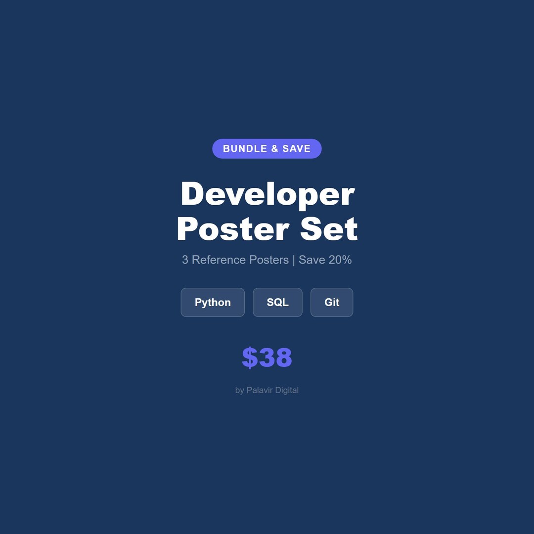 Developer Poster Set | Python SQL Git Reference | Office Wall Art - Etsy
