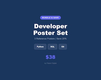 Developer Poster Set | Python SQL Git Reference | Office Wall Art