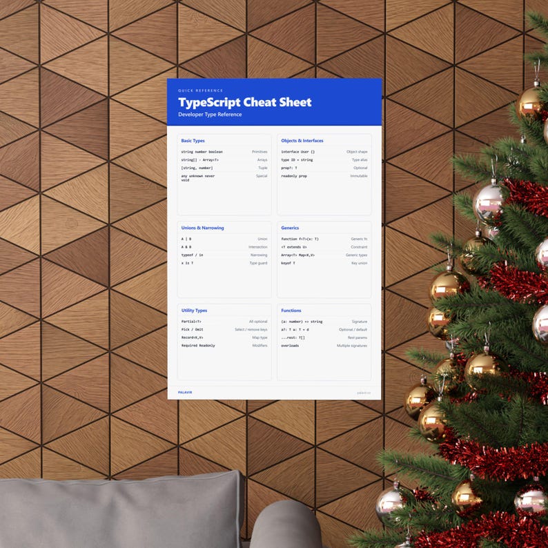 TypeScript Cheat Sheet Poster | Developer Type Reference | Programmer Wall Art zdjęcie 4