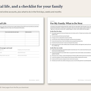 Planificador para el final de la vida (PDF imprimible), organizador de información familiar, carpeta de últimas voluntades, páginas de información de emergencia, descarga instantánea. imagen 4