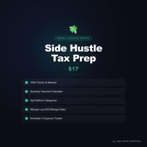 Side Hustle Tax Spreadsheet | 1099 Tracker, Mileage Log (Excel Google Sheets) image 4