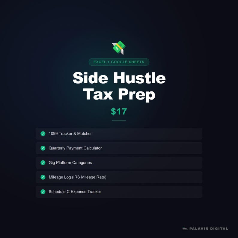 Side Hustle Tax Spreadsheet | 1099 Tracker, Mileage Log (Excel Google Sheets) image 4