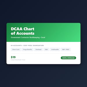 Plantilla de plan de cuentas de la DCAA / Contabilidad para contratistas gubernamentales / FAR Parte 31 / Configuración de contabilidad para contratistas gubernamentales / QuickBooks imagen 1