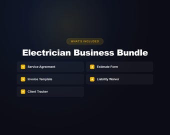 Bundel contractsjabloon elektricien | Serviceovereenkomst, schattingsformulier, factuur, afstandsverklaring van aansprakelijkheid (Word + Google Docs)