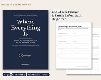 End of Life Planner Printable PDF, Family Information Organizer, Final Wishes Binder, Emergency Info Pages, Instant Download