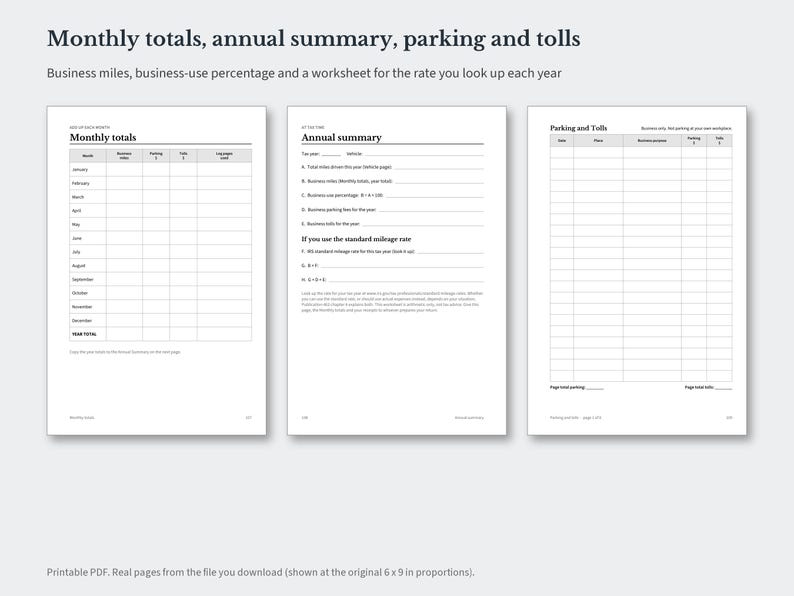 Printable Mileage Log PDF, Business Mileage Tracker for Self Employed and Gig Drivers, Odometer Log Book, Instant Download image 4