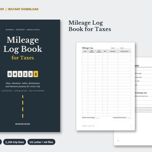 Printable Mileage Log PDF, Business Mileage Tracker for Self Employed and Gig Drivers, Odometer Log Book, Instant Download image 1