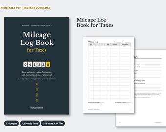 Registro de kilometraje imprimible en PDF, rastreador de kilometraje comercial para trabajadores autónomos y conductores independientes, libro de registro de odómetro, descarga instantánea.